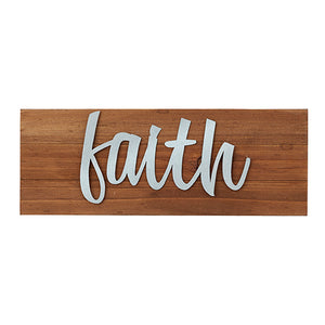 Wall Decor or Tabletop Decor: "Faith" Wood and Metal Plaque