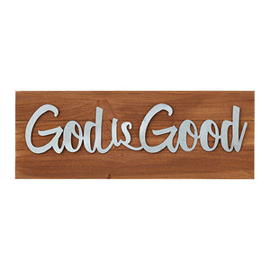 Wall Decor or Tabletop Decor: "God Is Good" Wood and Metal Plaque