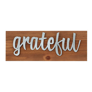 Wall Decor or Tabletop Decor: "Grateful" Wood and Metal Plaque