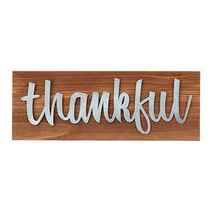 Wall Decor or Tabletop Decor: "Thankful" Wood and Metal Plaque