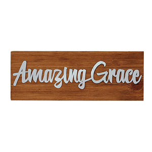 Wall Decor or Tabletop Decor: "Amazing Grace" Wood and Metal Plaque